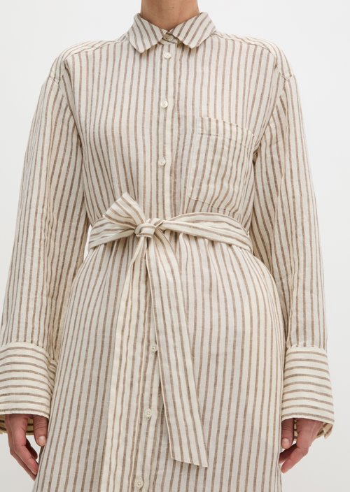 Linen blouse dress relaxed — Medium Brown