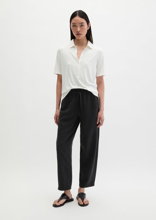 Regular polo-style jersey blouse — White Cotton
