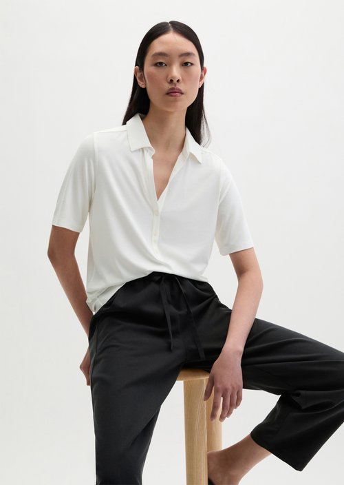 Regular polo-style jersey blouse — White Cotton