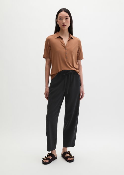 Regular polo-style jersey blouse — Burnt Brown