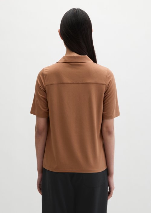 Regular polo-style jersey blouse — Burnt Brown