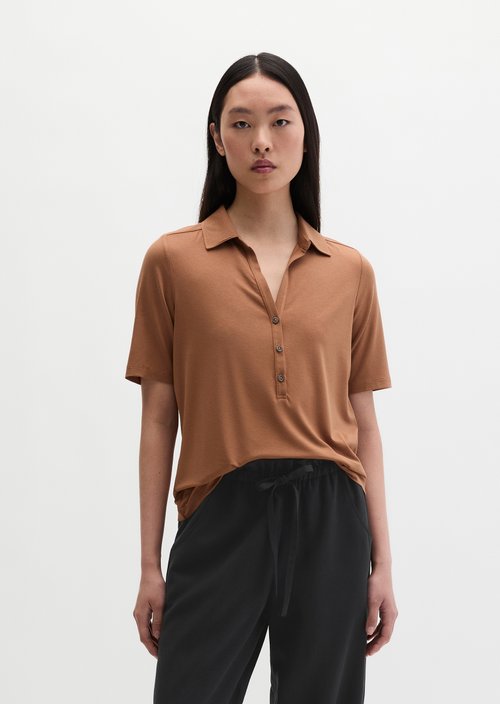 Regular polo-style jersey blouse — Burnt Brown