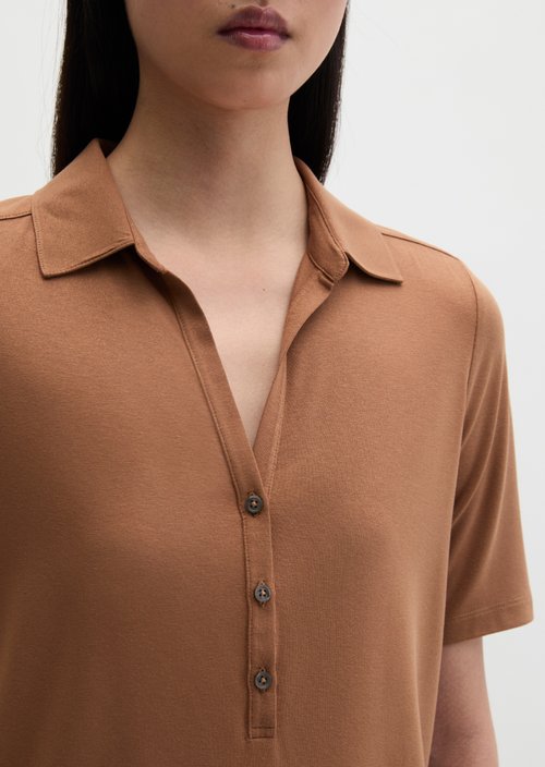 Regular polo-style jersey blouse — Burnt Brown