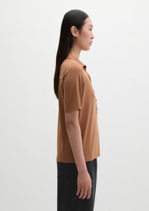Regular polo-style jersey blouse — Burnt Brown