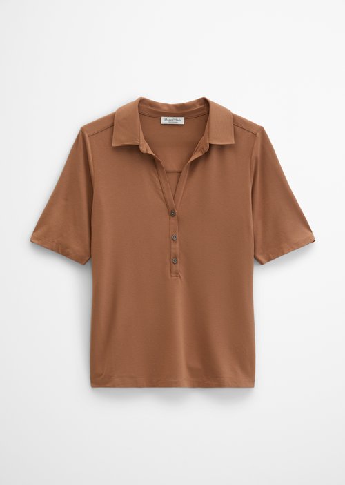 Regular polo-style jersey blouse — Burnt Brown
