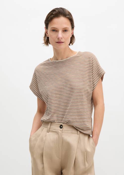 Camiseta de rayas regular Medium Brown en vista frontal