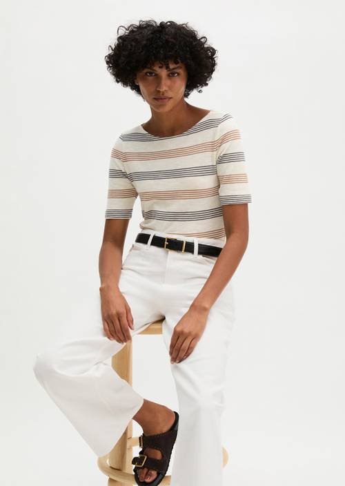 Maglietta regolare a righe Light Beige in vista frontale