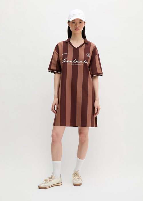 MOP Club '67 Football Shirt Dress, Striped — Mid Brown