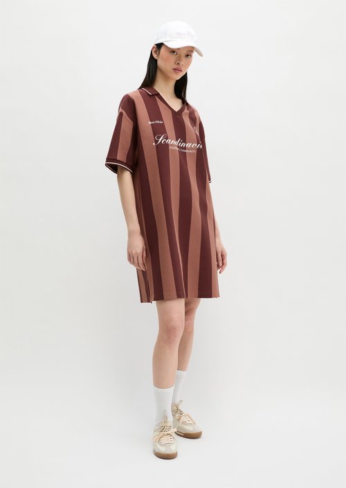 MOP Club '67 Football Shirt Dress, Striped — Mid Brown
