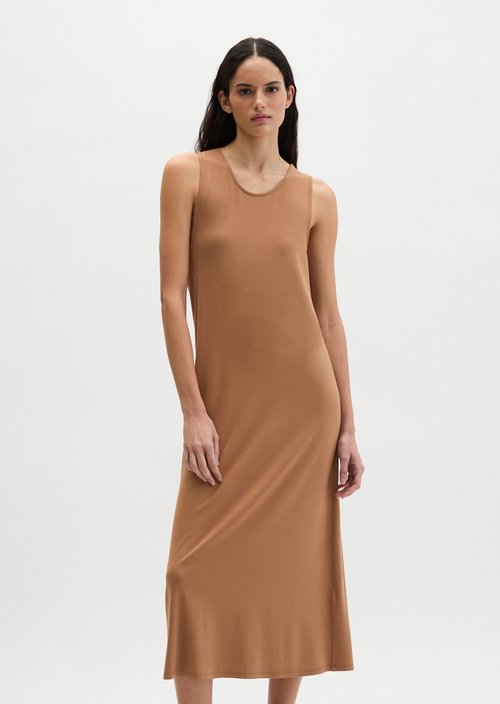 Shaped jersey dress with knot detail — Burnt Brown