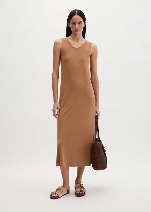Shaped jersey dress with knot detail — Burnt Brown