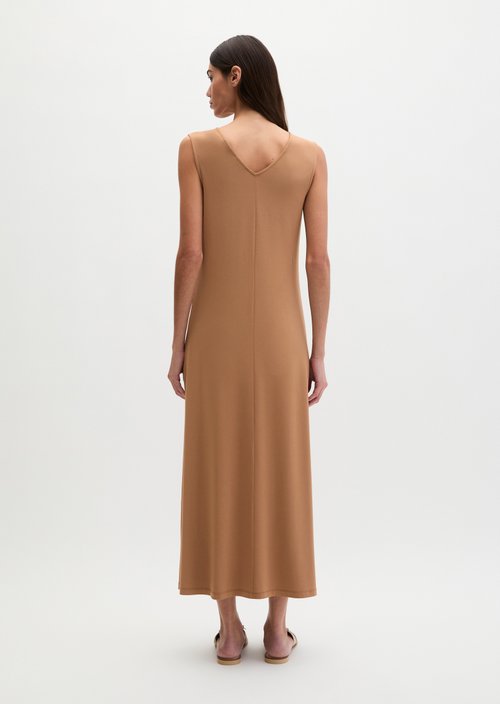 V-neck jersey dress shaped — Burnt Brown