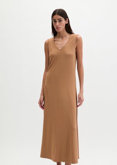 V-neck jersey dress shaped — Burnt Brown