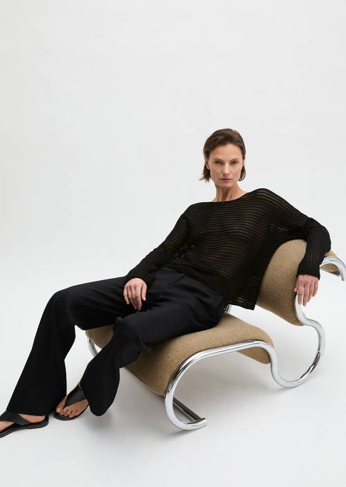 Ajour-Pullover relaxed Black in Frontalansicht
