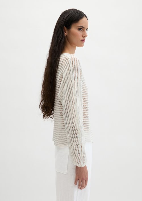 Ajour sweater relaxed — White Cotton