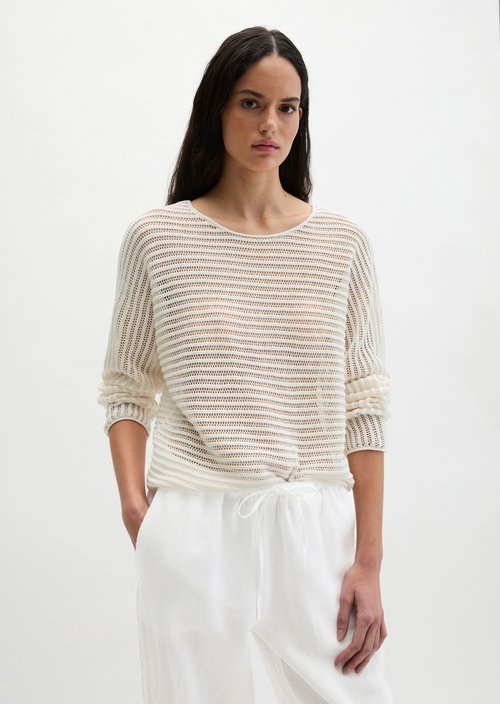 Ajour sweater relaxed — White Cotton