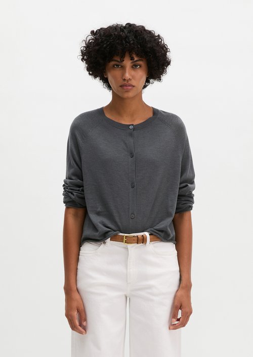 Relaxed fine knit cardigan — Oxide Grey