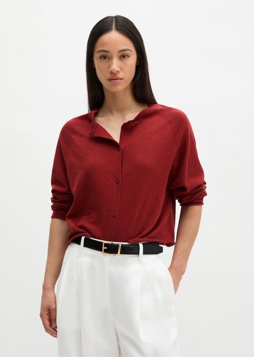 Relaxed fine knit cardigan — Tall Poppy