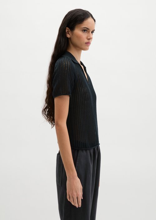 Ajour knitted polo regular — Black