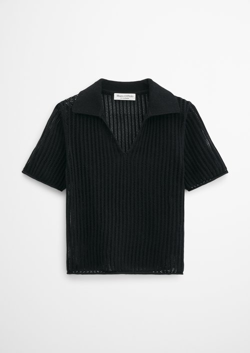 Ajour knitted polo regular — Black