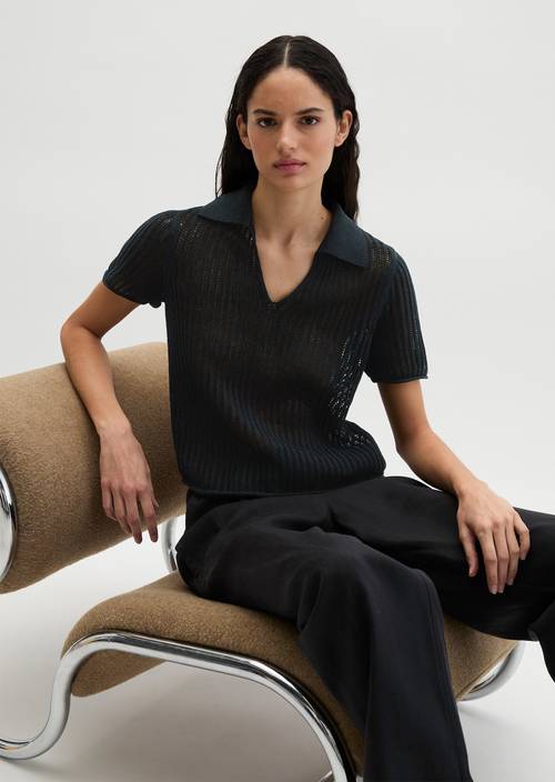 Ajour knitted polo regular Black in front view