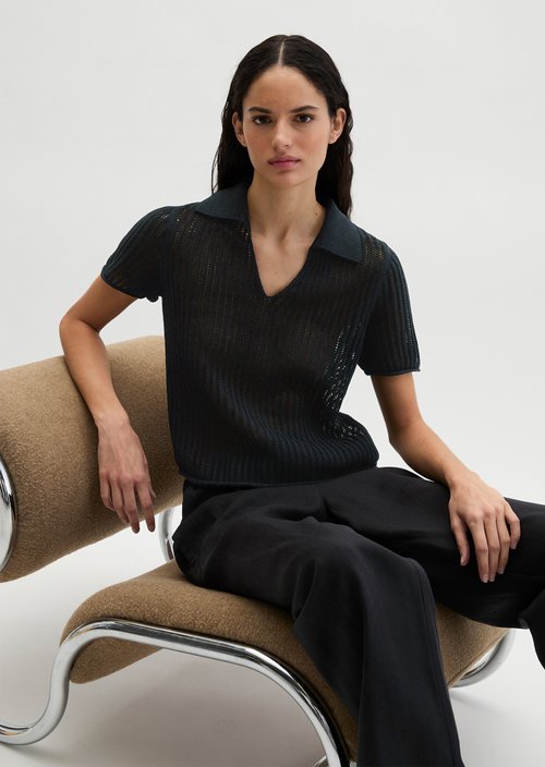 Ajour knitted polo regular — Black