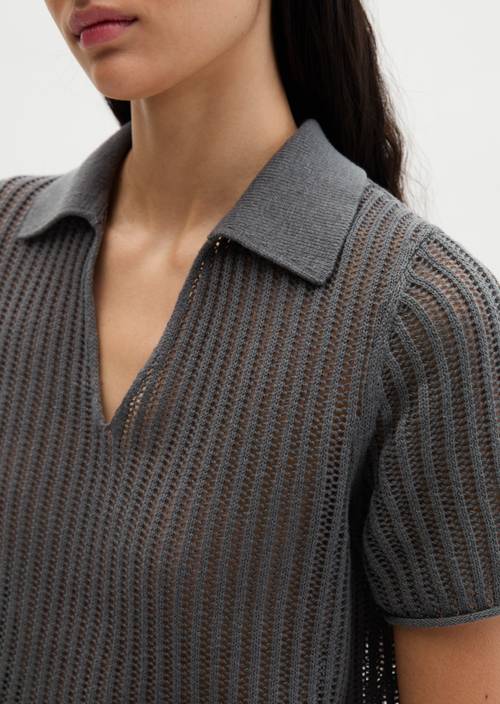 Ajour knitted polo regular Oxide Grey in detail view