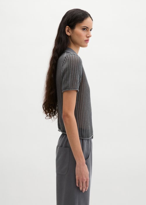 Ajour knitted polo regular — Oxide Grey