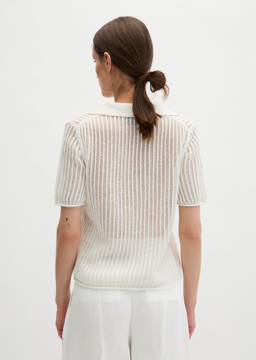 Ajour knitted polo regular — White Cotton