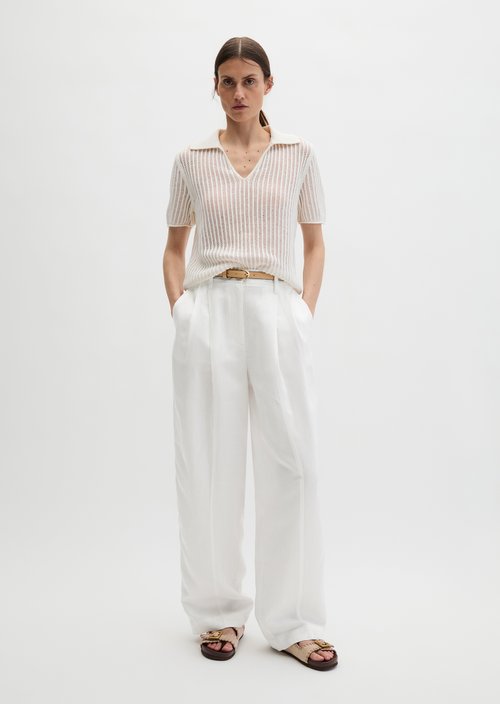 Ajour knitted polo regular — White Cotton