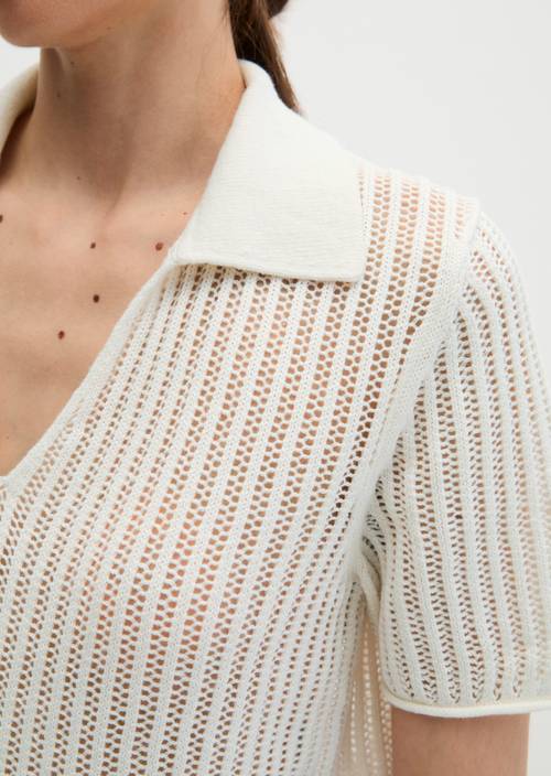 Ajour knitted polo regular White Cotton in detail view