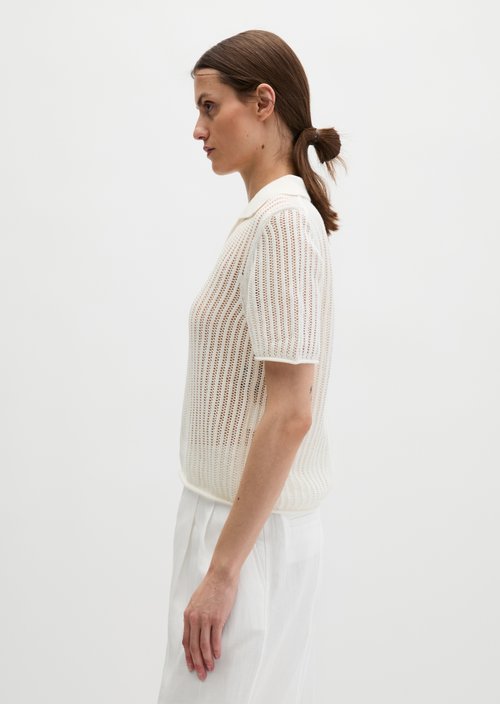 Ajour knitted polo regular — White Cotton