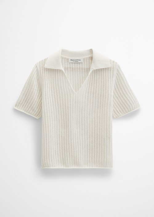 Ajour knitted polo regular — White Cotton