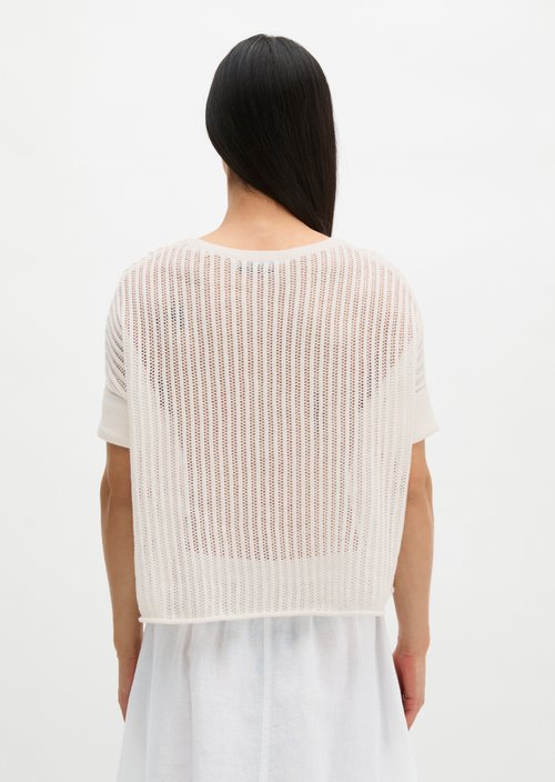 Short sleeve knitted sweater boxy — White Cotton