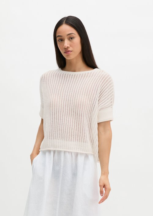 Short sleeve knitted sweater boxy — White Cotton
