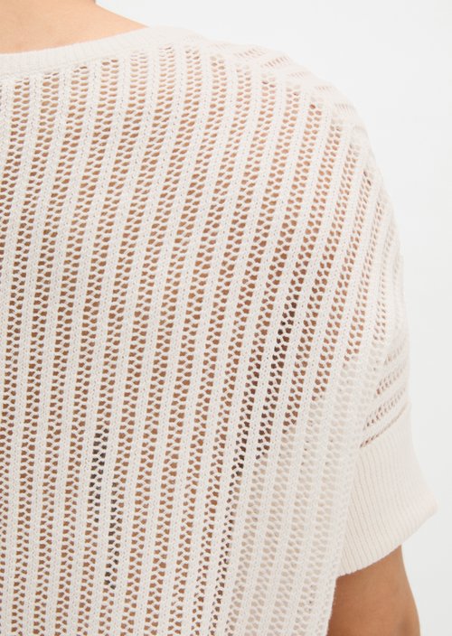 Short sleeve knitted sweater boxy — White Cotton