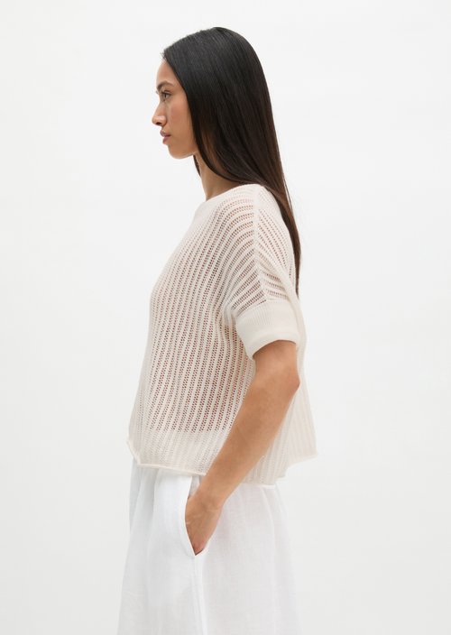 Short sleeve knitted sweater boxy — White Cotton