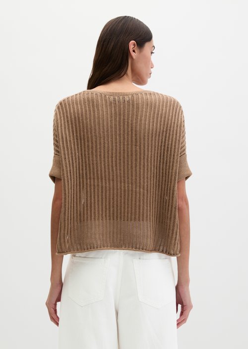 Short sleeve knitted sweater boxy — Burnt Brown