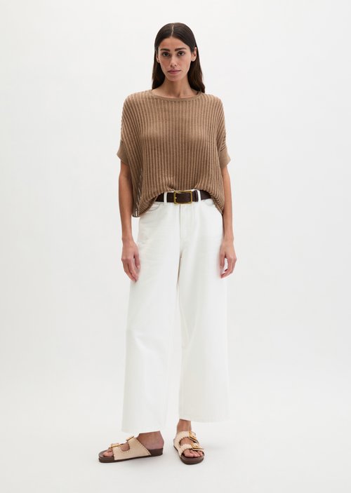 Short sleeve knitted sweater boxy — Burnt Brown