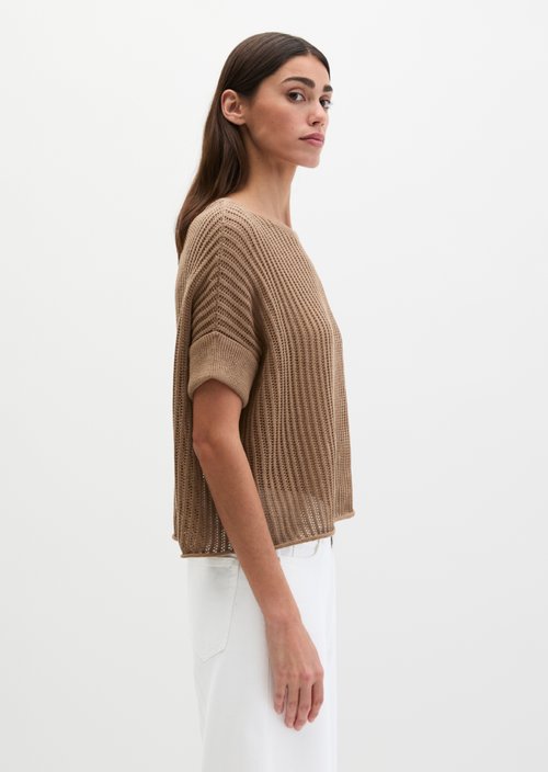 Short sleeve knitted sweater boxy — Burnt Brown