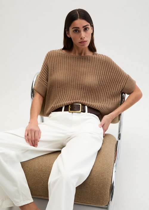 Short sleeve knitted sweater boxy — Burnt Brown