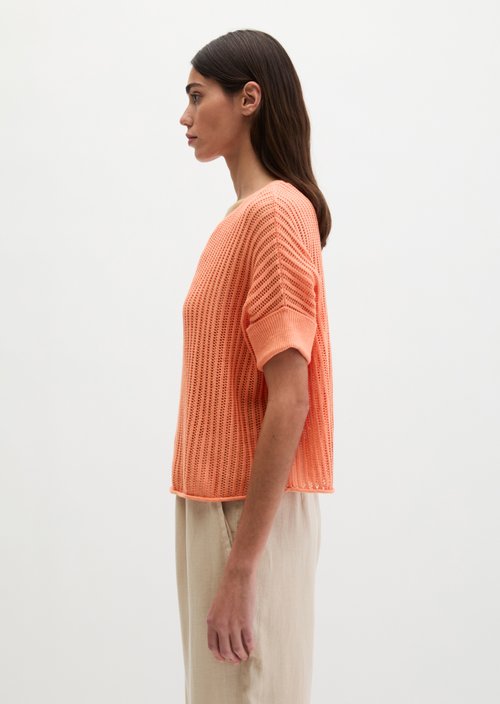 Short sleeve knitted sweater boxy — Warm Orange