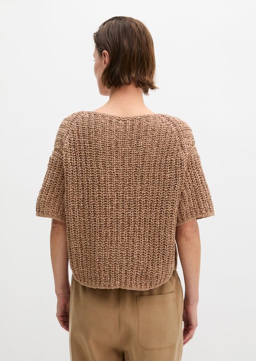 Short sleeve knitted sweater boxy — Burnt Brown