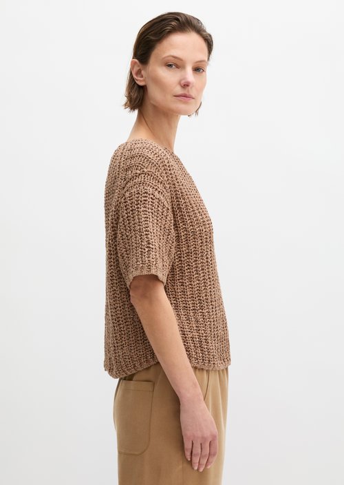 Short sleeve knitted sweater boxy — Burnt Brown