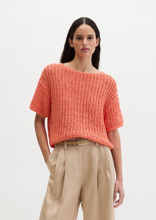 Short sleeve knitted sweater boxy — Warm Orange