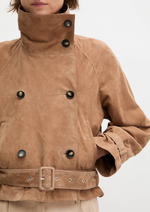 Leren trenchcoat relaxed Sandpaper in detailaanzicht