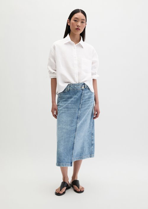 X-front denim skirt A-shape — Light Blue