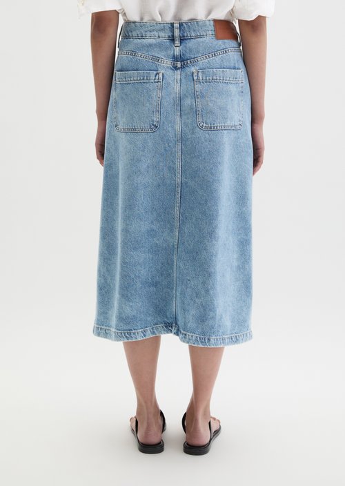 X-front denim skirt A-shape — Light Blue