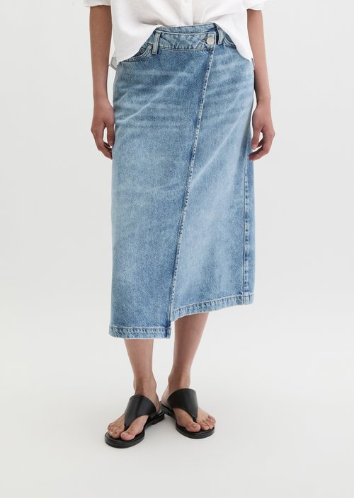 X-front denim skirt A-shape — Light Blue