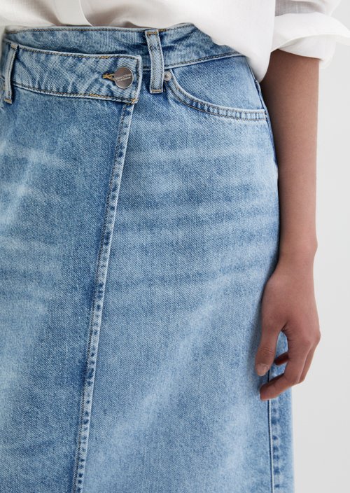 X-front denim skirt A-shape — Light Blue